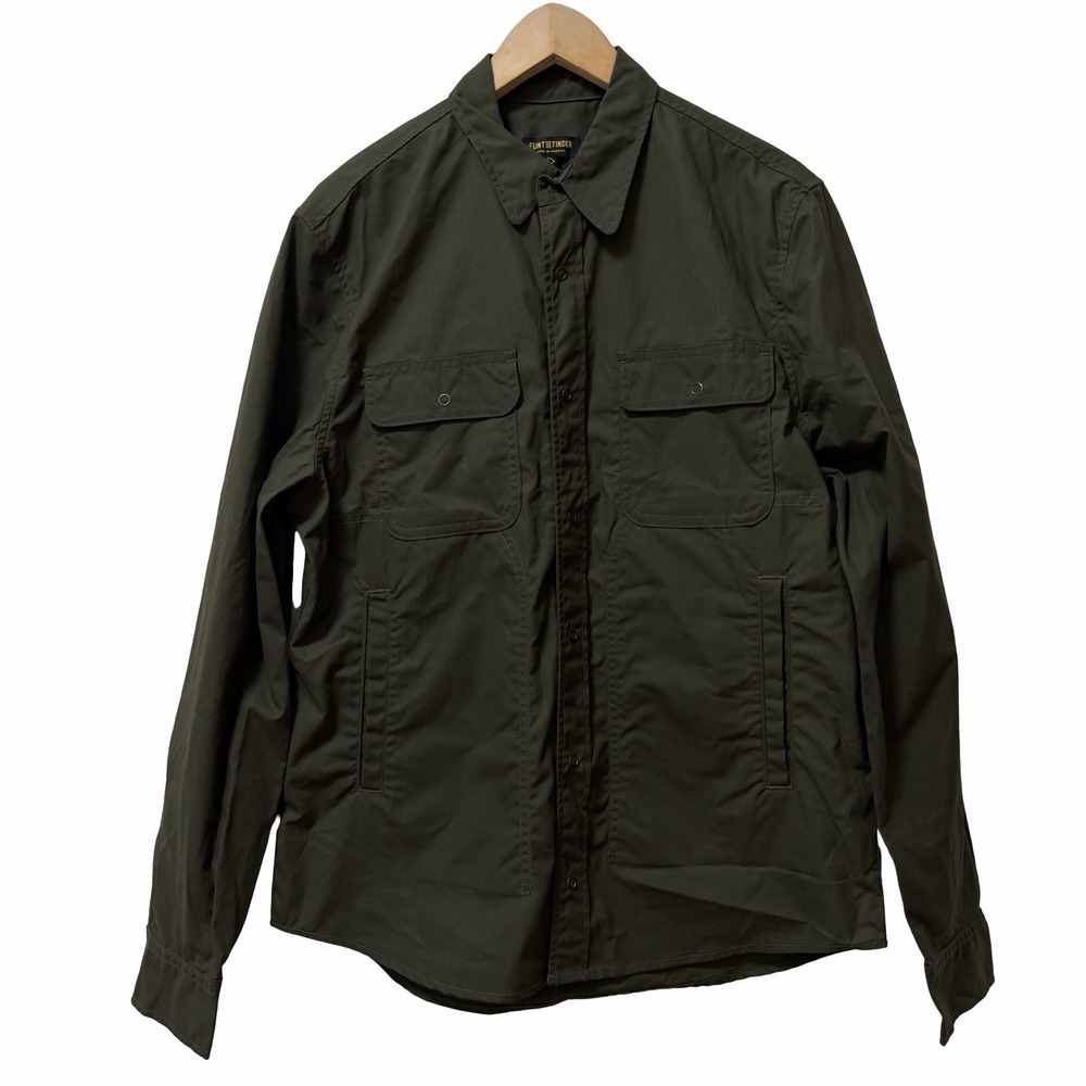 Flint & Tinder Mens British Millerain Staywax Waxed Camp Shirt Size L Army Green